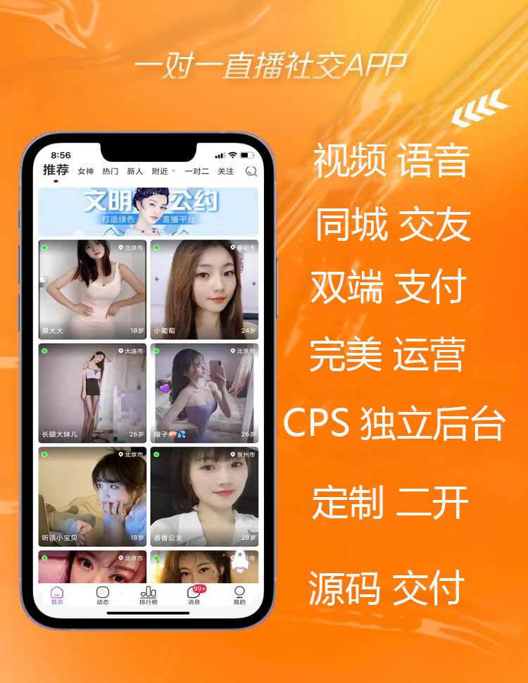 一对一/一对二/视频语音/同城交友/源码搭建